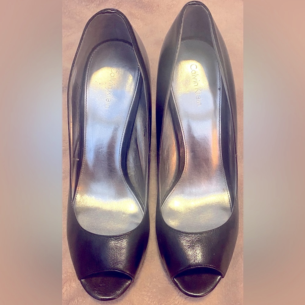 Calvin Klein peep toe leather heels